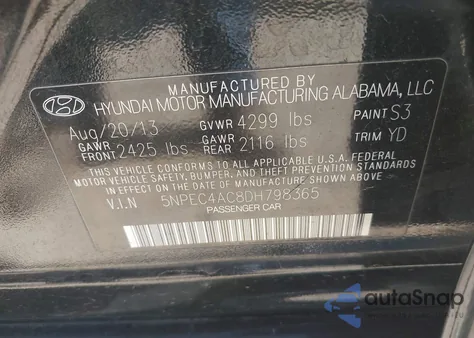 2013 Hyundai Sonata Limited from USA, damaged, VIN 5NPEC4AC8DH798365